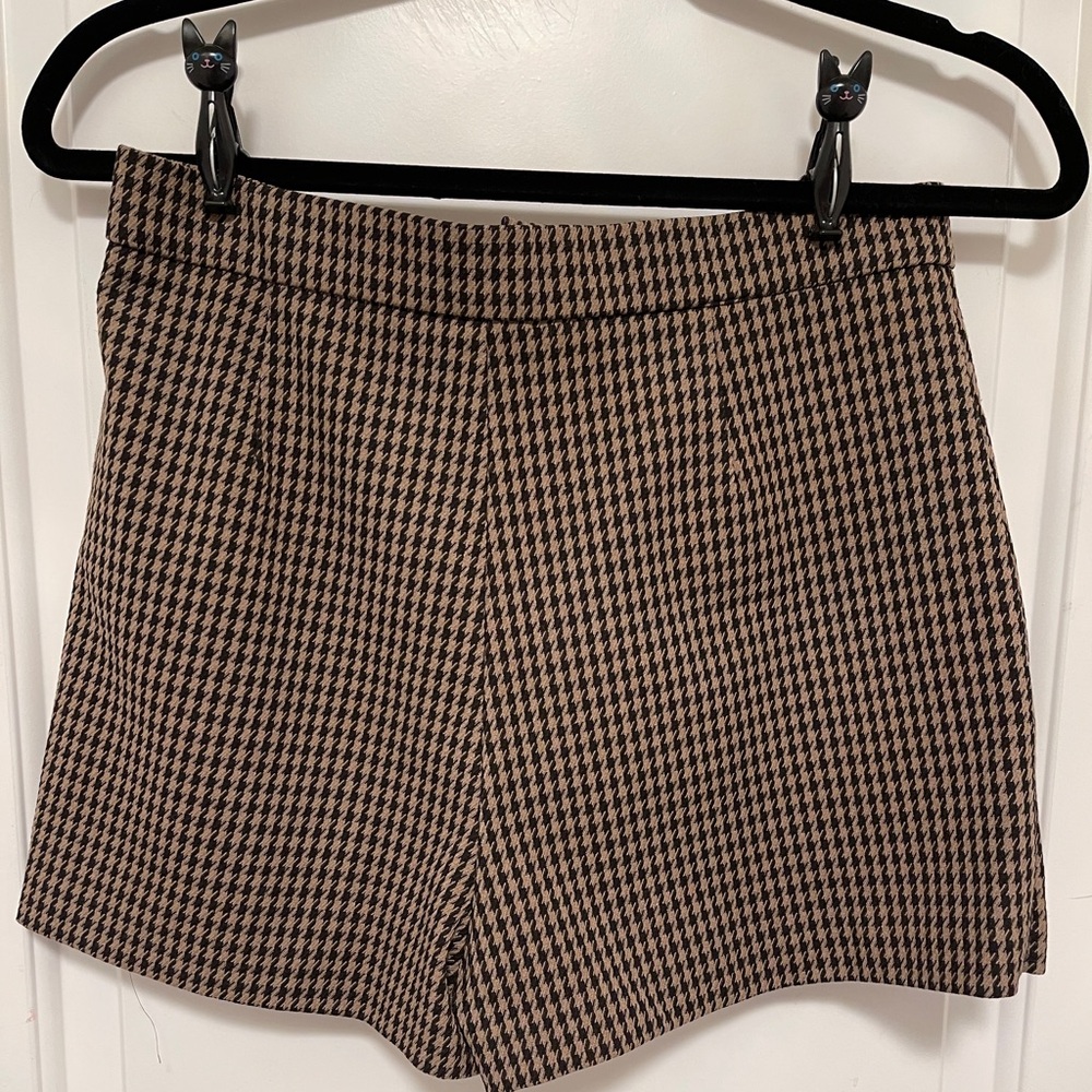 Zara Brown Houndstooth High Waist Tailored Skort Preppy Chic Academia Medium - Picture 3 of 11